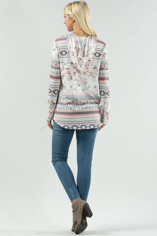 REMI-PLUS SIZE FLORAL-GEO PRINT HOODIE