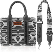 Wrangler Southwestern  Print Small Canvas Tote/Crossbody -Black: Black