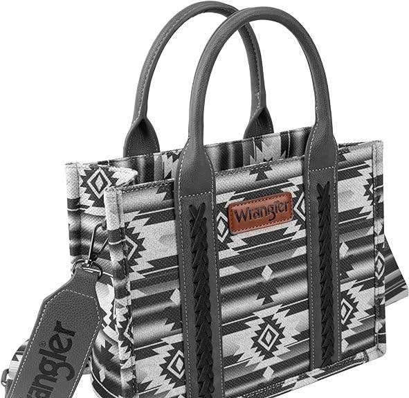Wrangler Southwestern  Print Small Canvas Tote/Crossbody -Black: Black