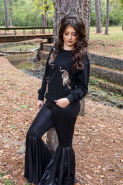 Obsidian Metallic Black Bell Bottom Pants: BLACK
