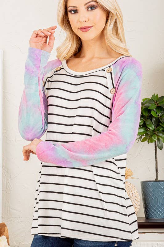 LONG SLEEVE ROUND NECK MULTI COLOR TIE DYE
