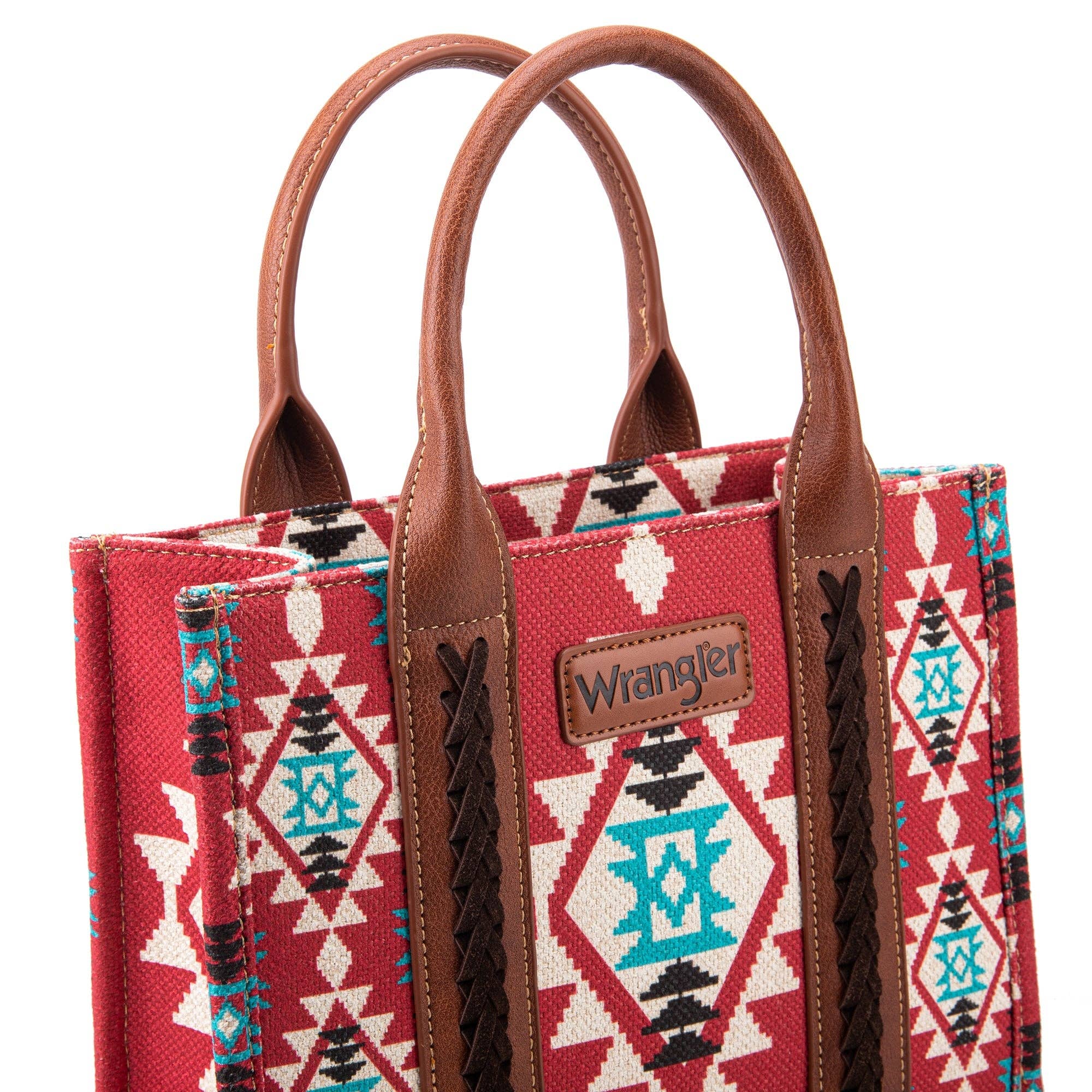 Wrangler Southwestern  Print Small Canvas Tote/Crossbody -Burgundy: Burgundy