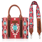 Wrangler Southwestern  Print Small Canvas Tote/Crossbody -Burgundy: Burgundy