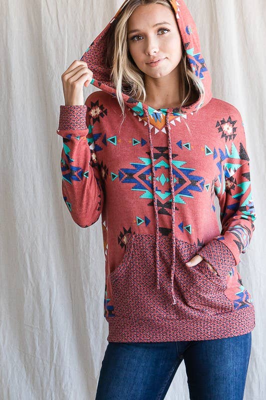 Aztec Print Hoodie Top