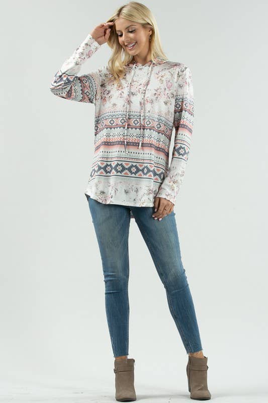 REMI-PLUS SIZE FLORAL-GEO PRINT HOODIE