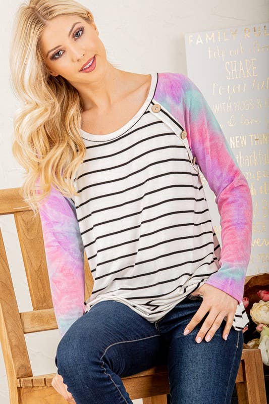 LONG SLEEVE ROUND NECK MULTI COLOR TIE DYE