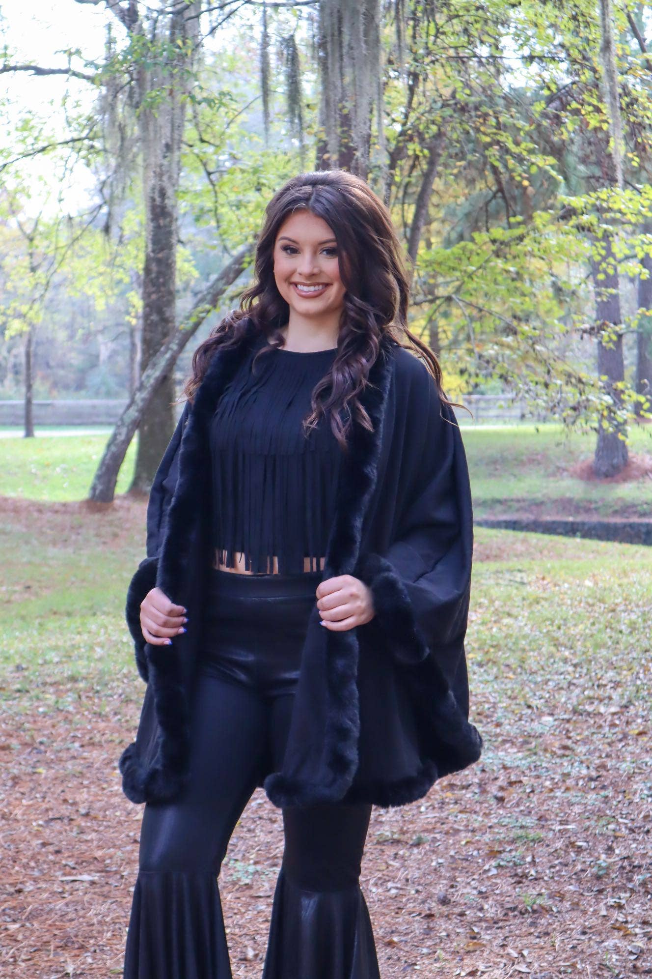 Obsidian Metallic Black Bell Bottom Pants: BLACK
