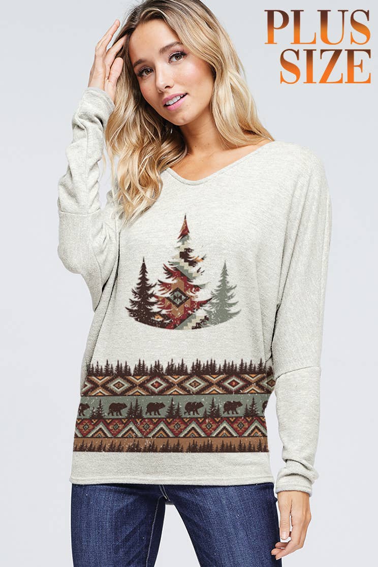 Plus size Aztec tree back lace up top