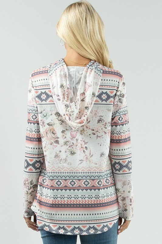 REMI-PLUS SIZE FLORAL-GEO PRINT HOODIE