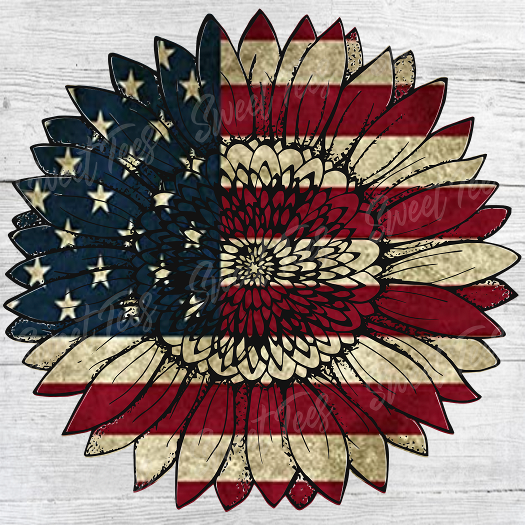 Sunflower American Flag Patriotic Sunflower Bleached Tee