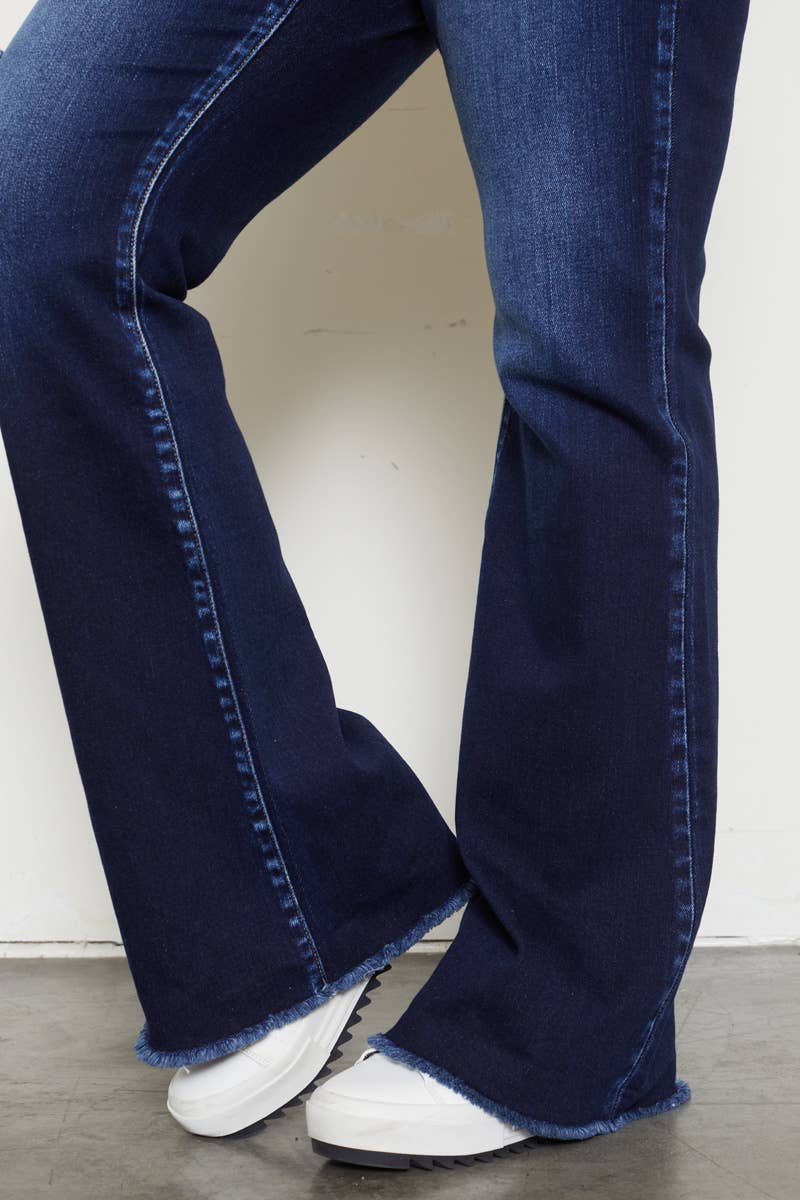 HIGH RISE DOUBLE WB DETAIL FRAY HEM FLARE