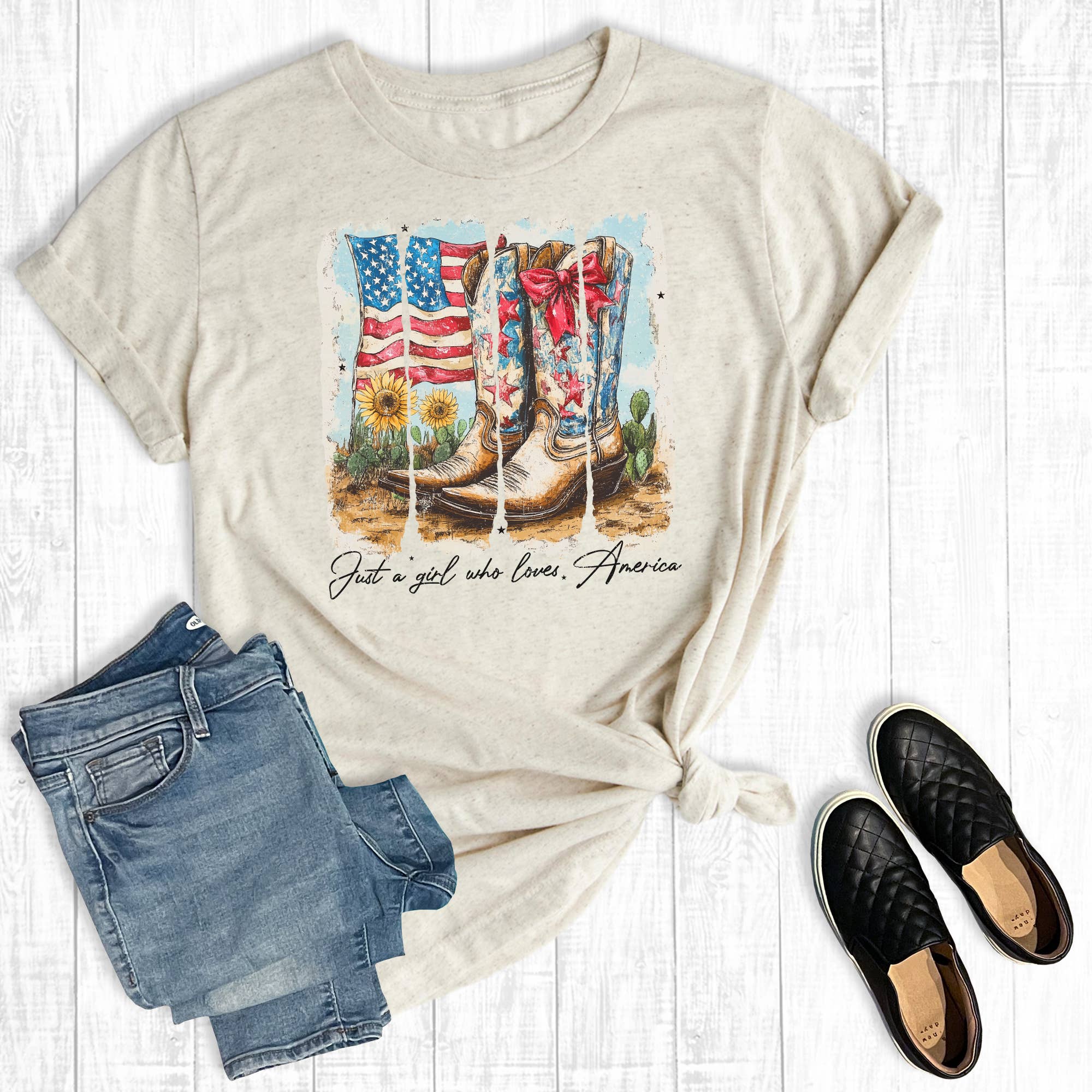 Western 4th Of July Girl Who Loves The USA Graphic Tee