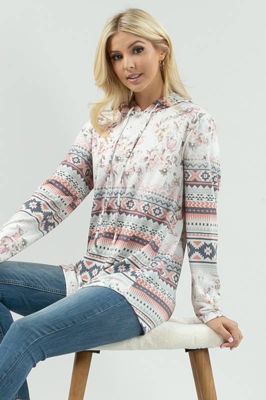 REMI-PLUS SIZE FLORAL-GEO PRINT HOODIE