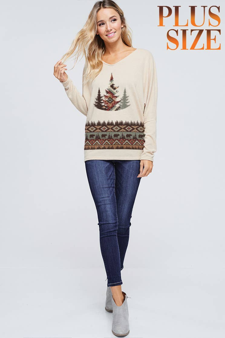 Plus size Aztec tree back lace up top