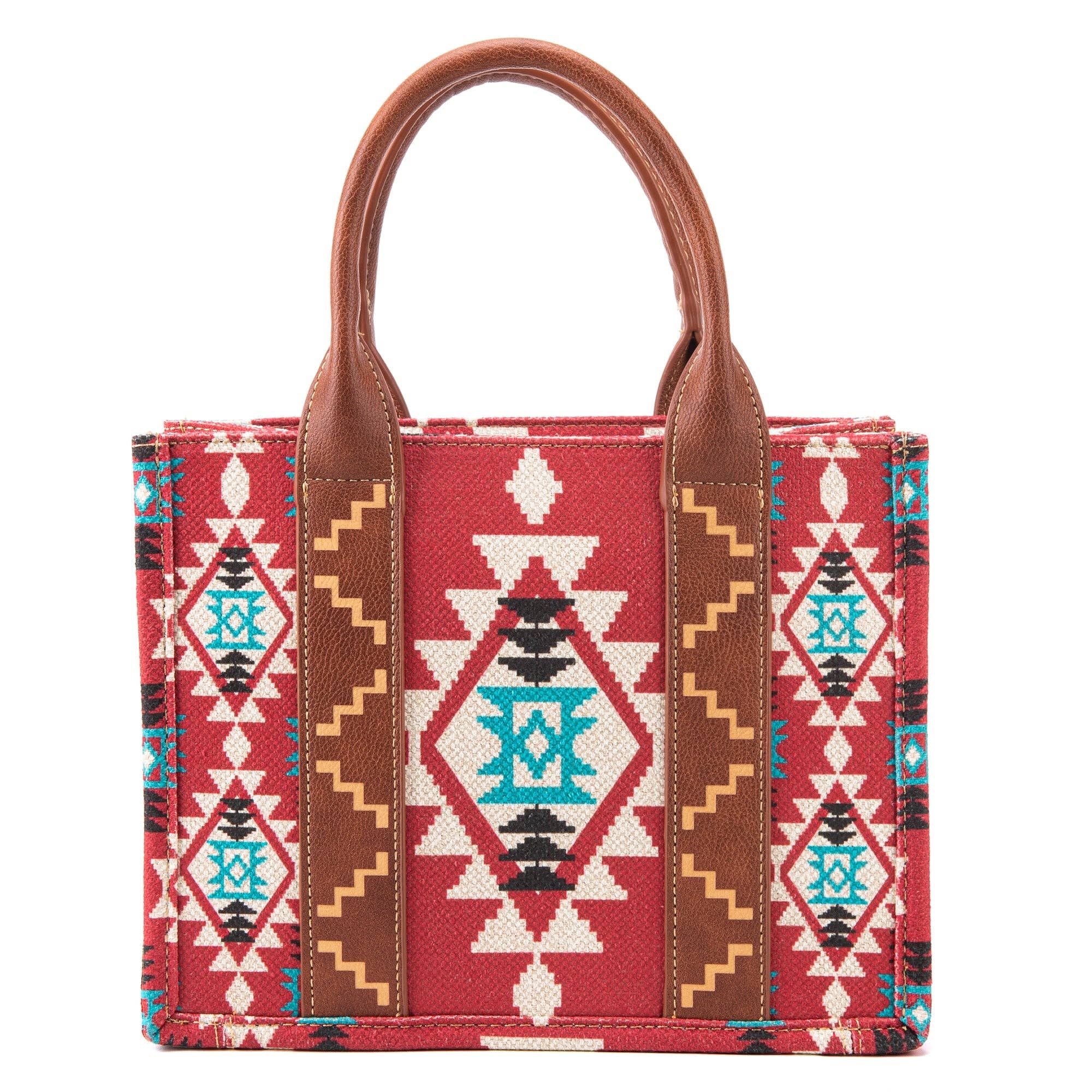 Wrangler Southwestern  Print Small Canvas Tote/Crossbody -Burgundy: Burgundy