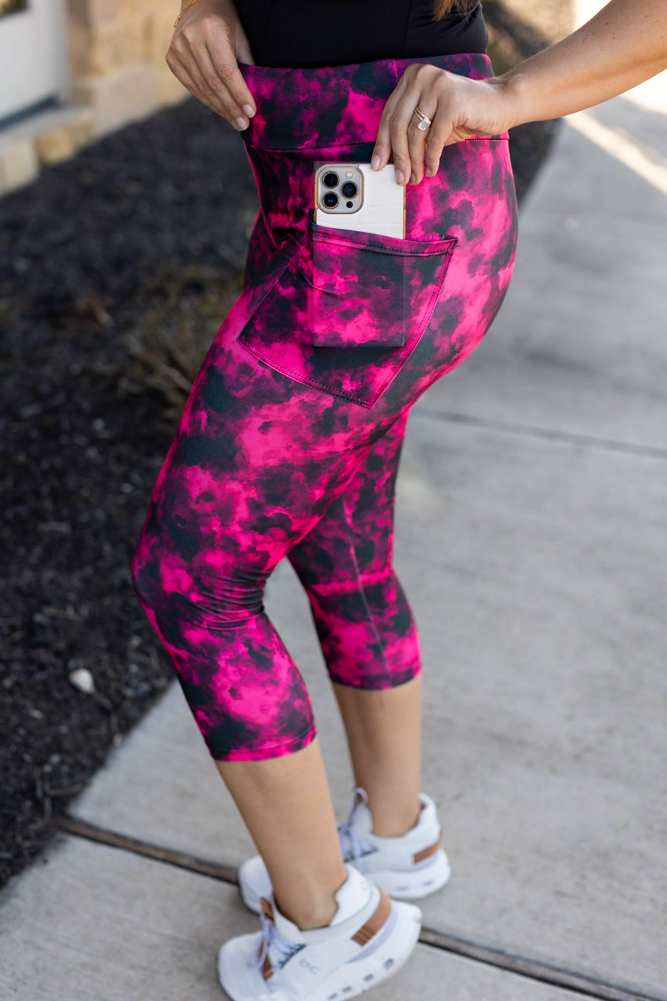 Pink and Black Tie Dye CAPRI with POCKETS