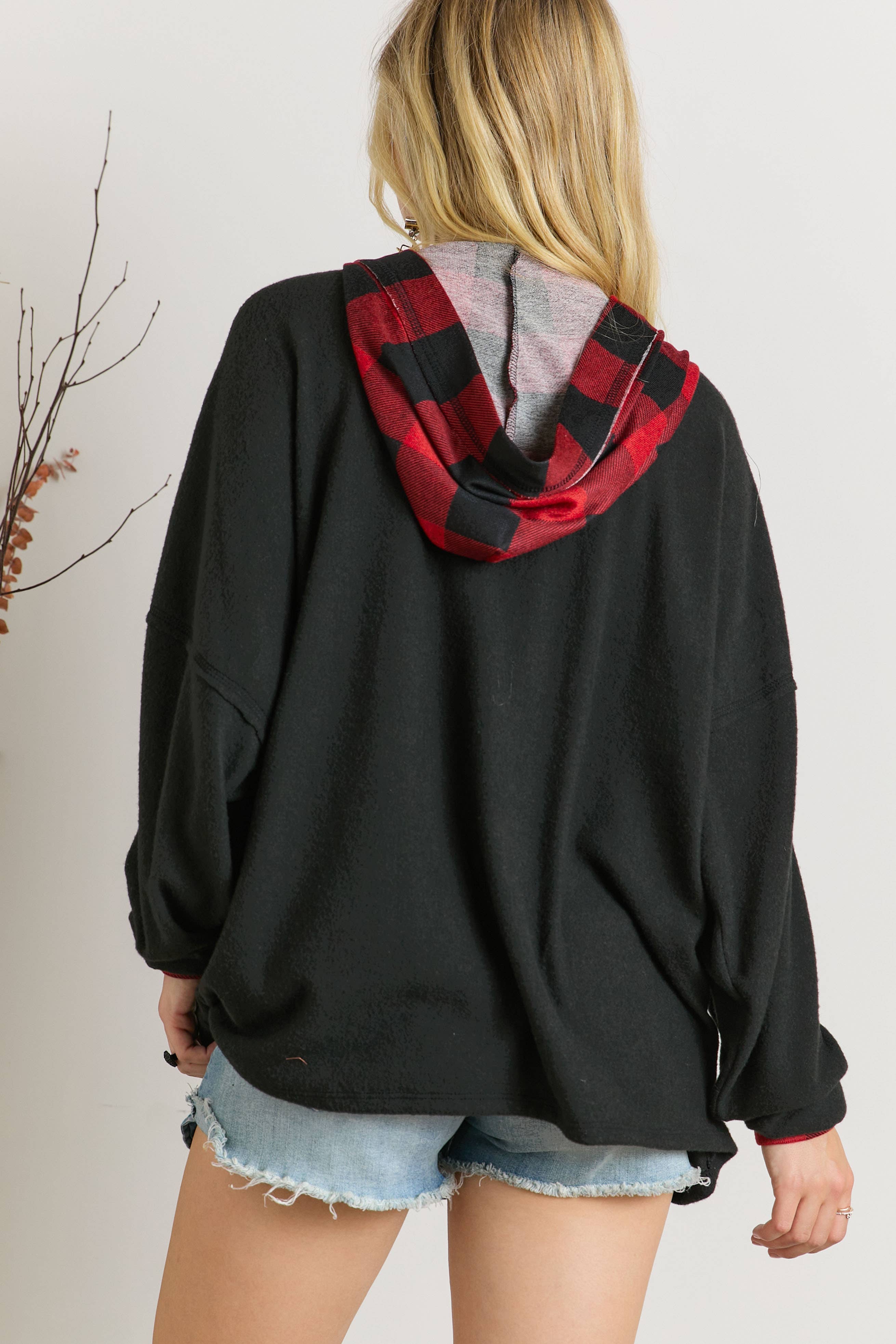 CRISS CROSS STRING TIE NECK HOODIE