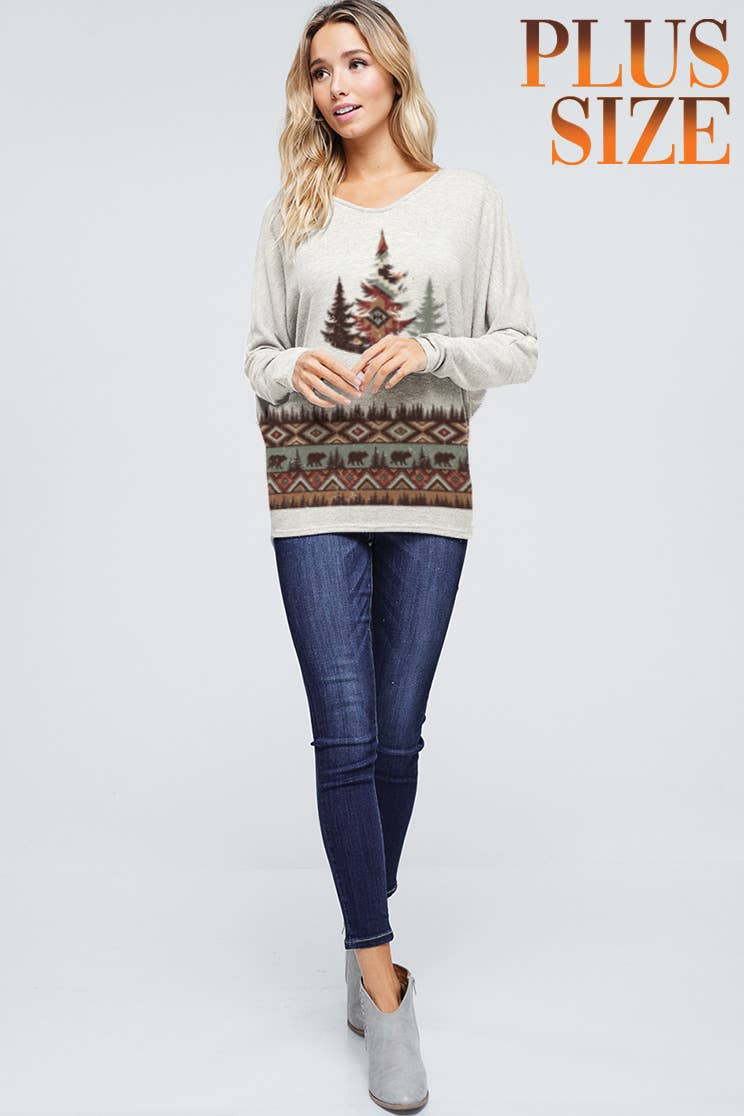 Plus size Aztec tree back lace up top