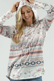 REMI-PLUS SIZE FLORAL-GEO PRINT HOODIE