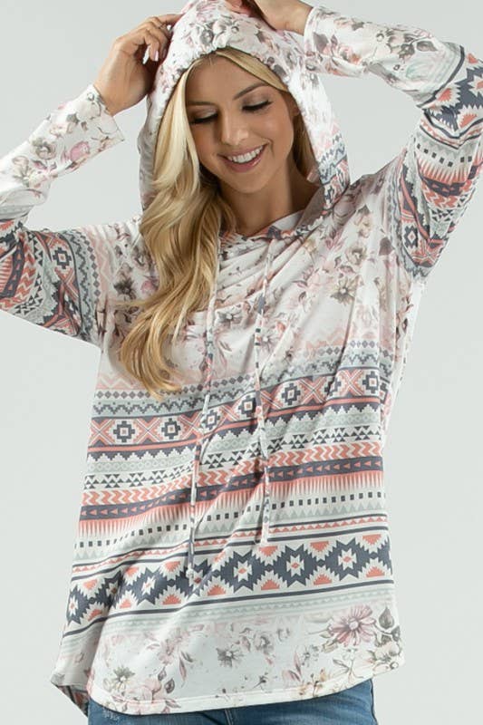 REMI-PLUS SIZE FLORAL-GEO PRINT HOODIE
