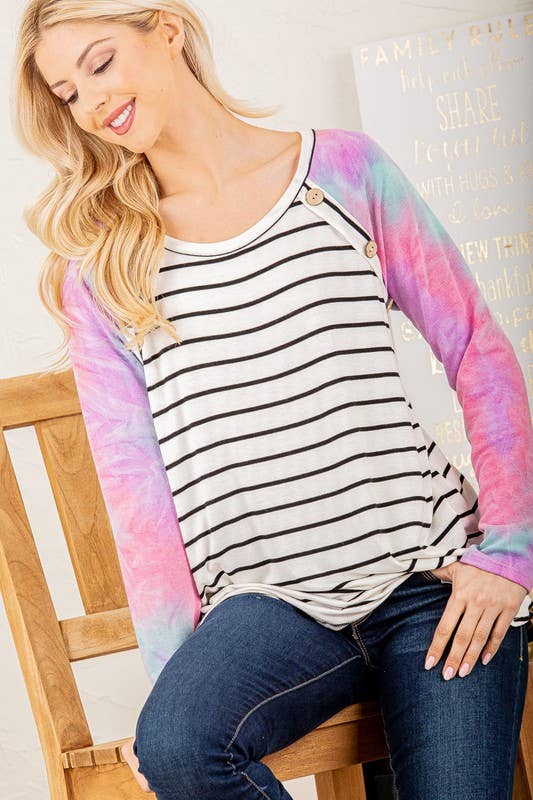 LONG SLEEVE ROUND NECK MULTI COLOR TIE DYE