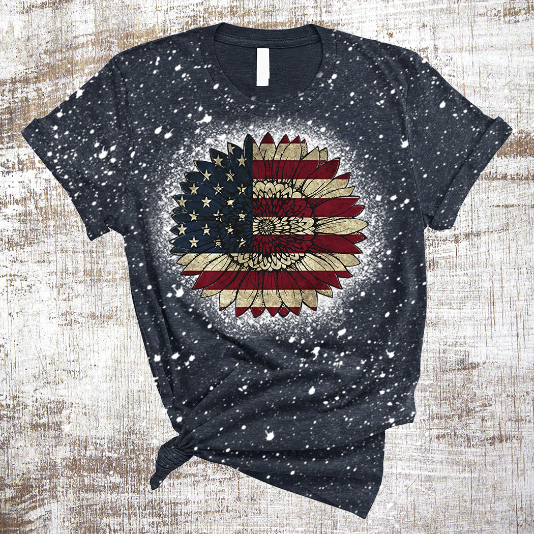 Sunflower American Flag Patriotic Sunflower Bleached Tee