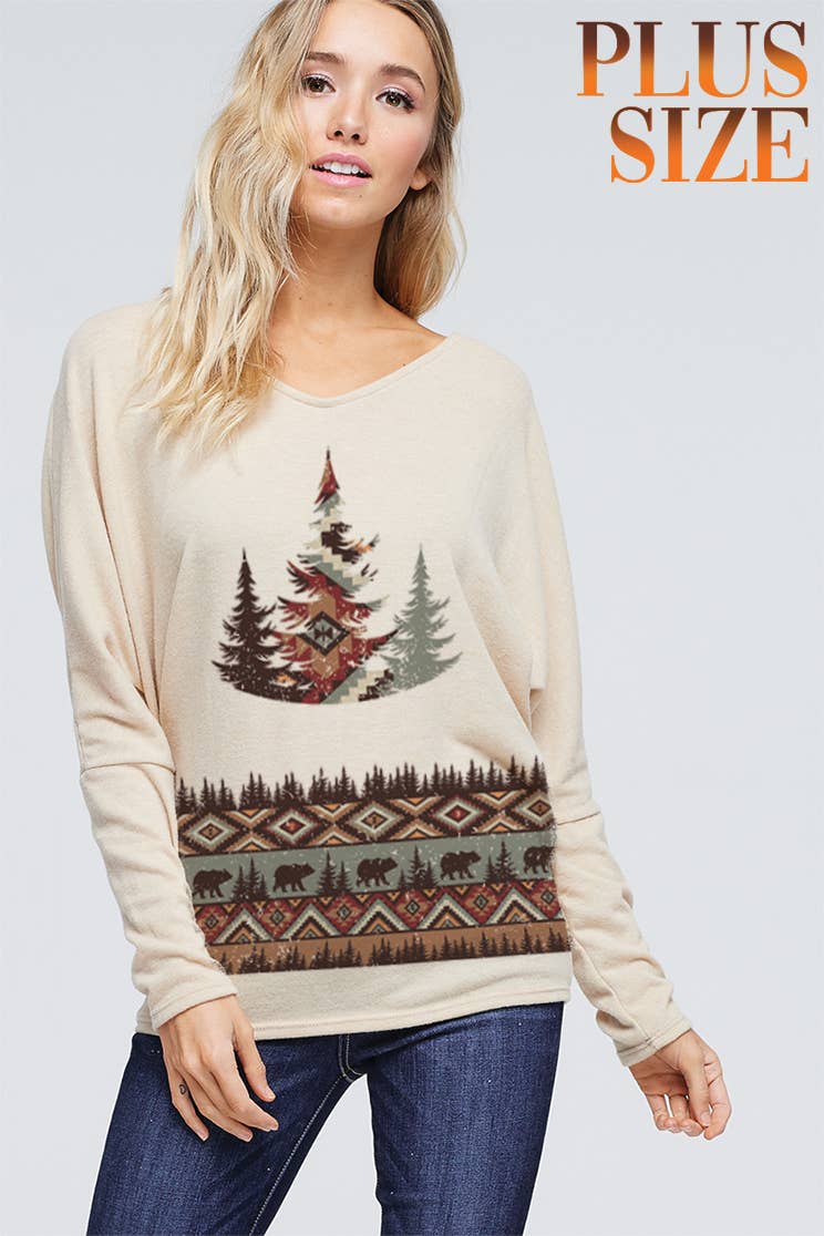 Plus size Aztec tree back lace up top