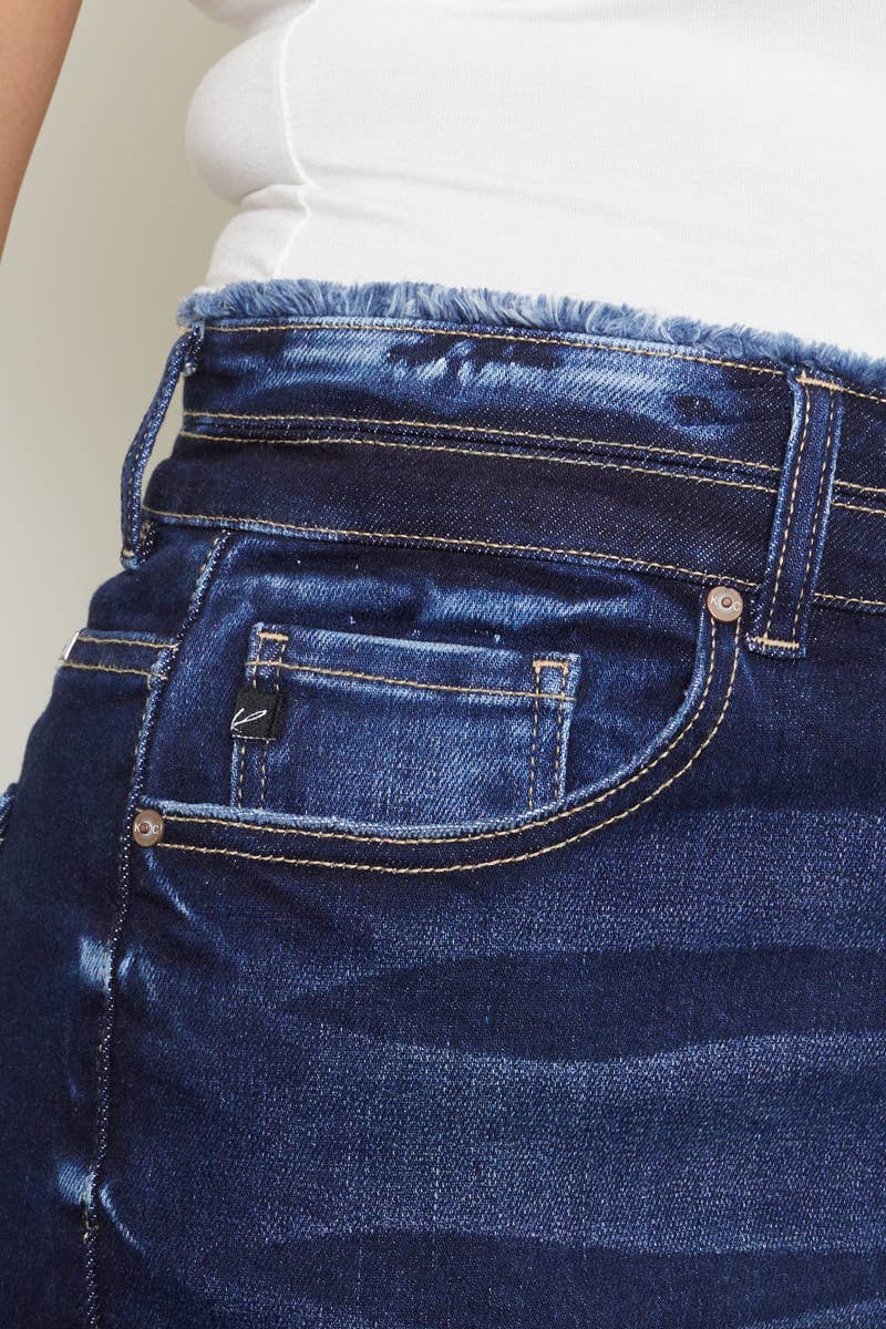 HIGH RISE DOUBLE WB DETAIL FRAY HEM FLARE