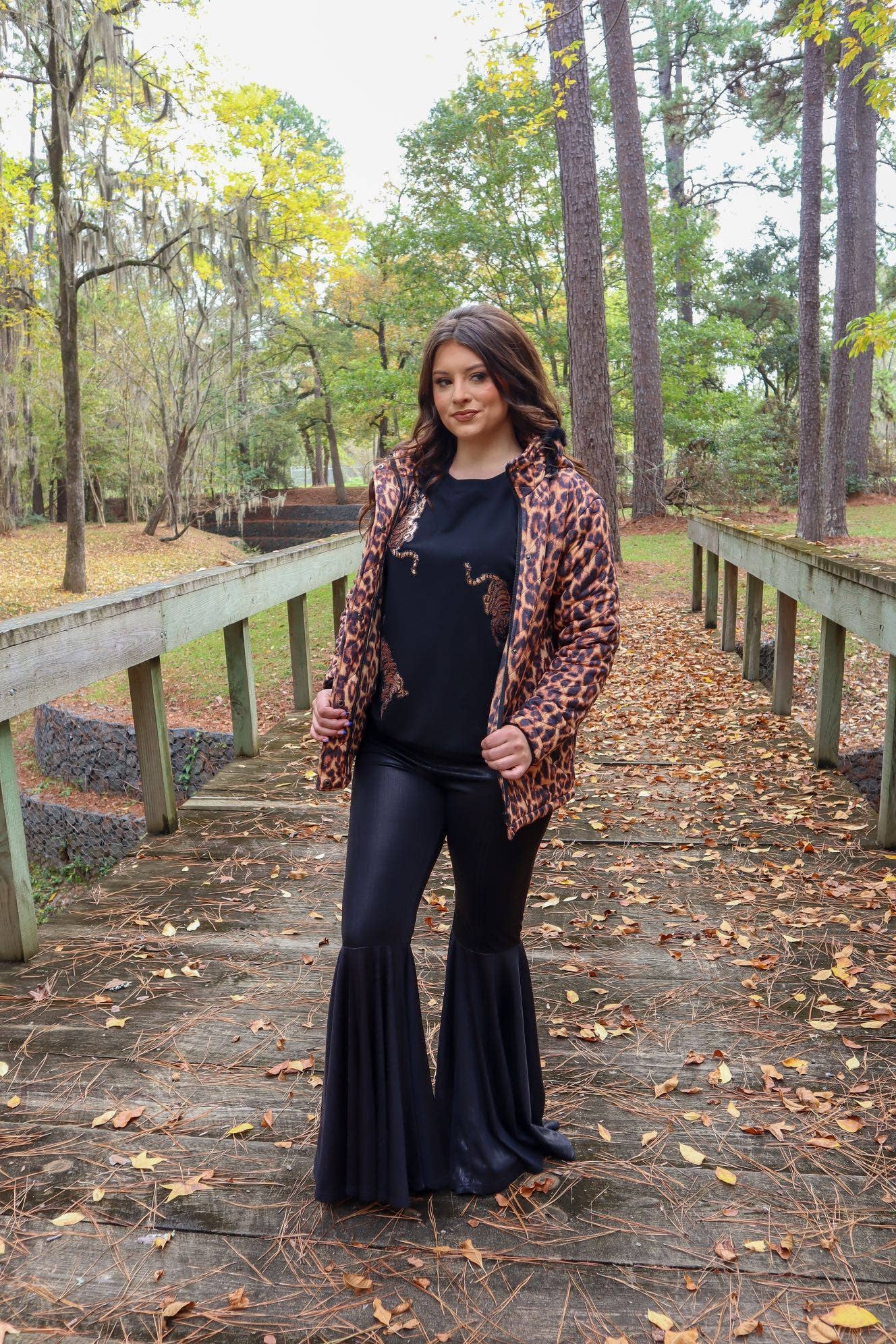 Obsidian Metallic Black Bell Bottom Pants: BLACK