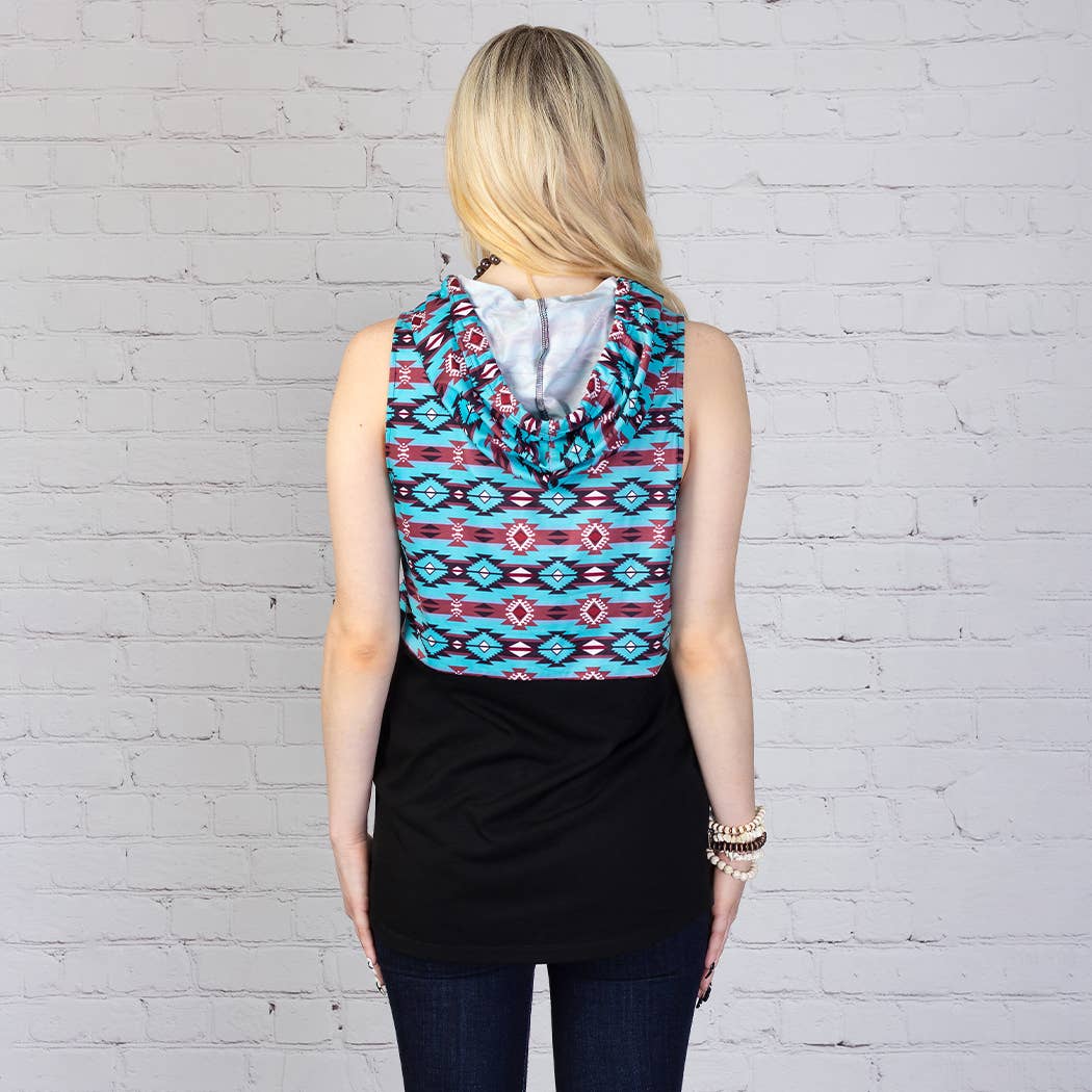 Aztec Color Block Hooded Tank Top