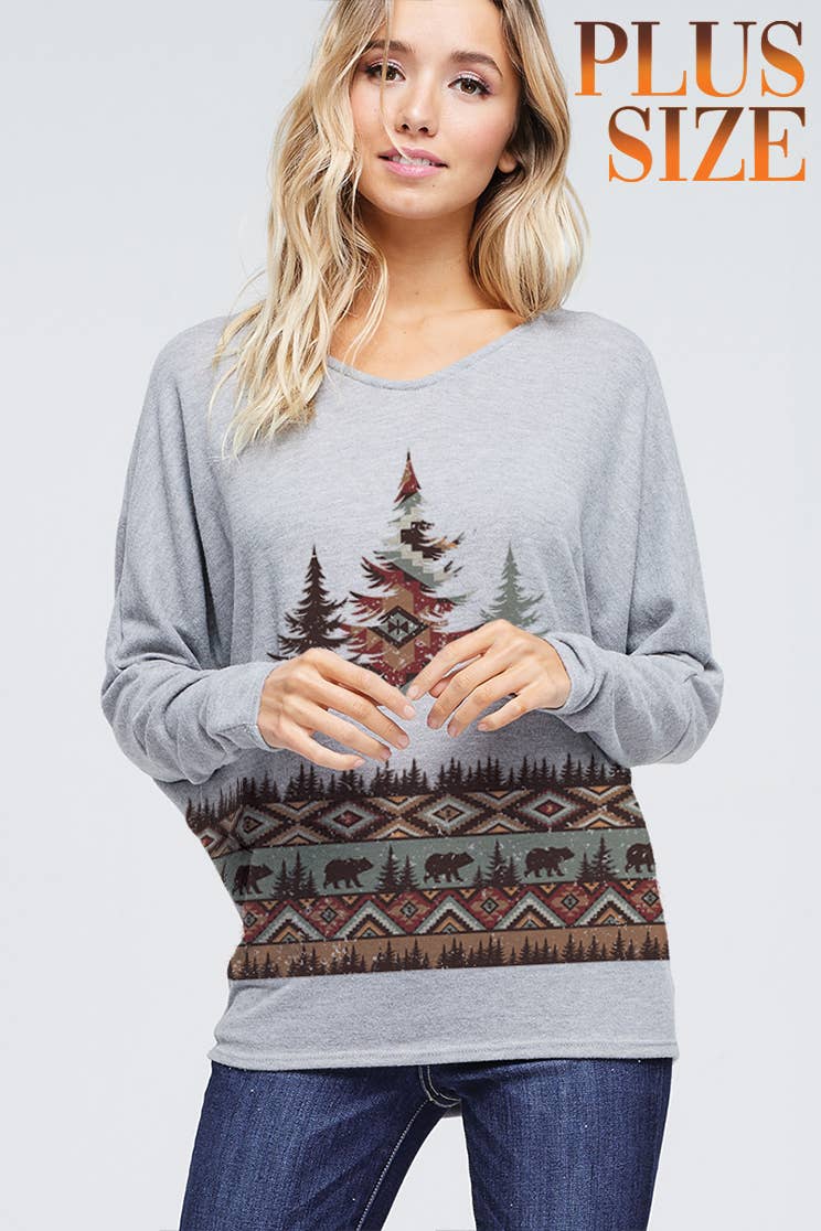 Plus size Aztec tree back lace up top