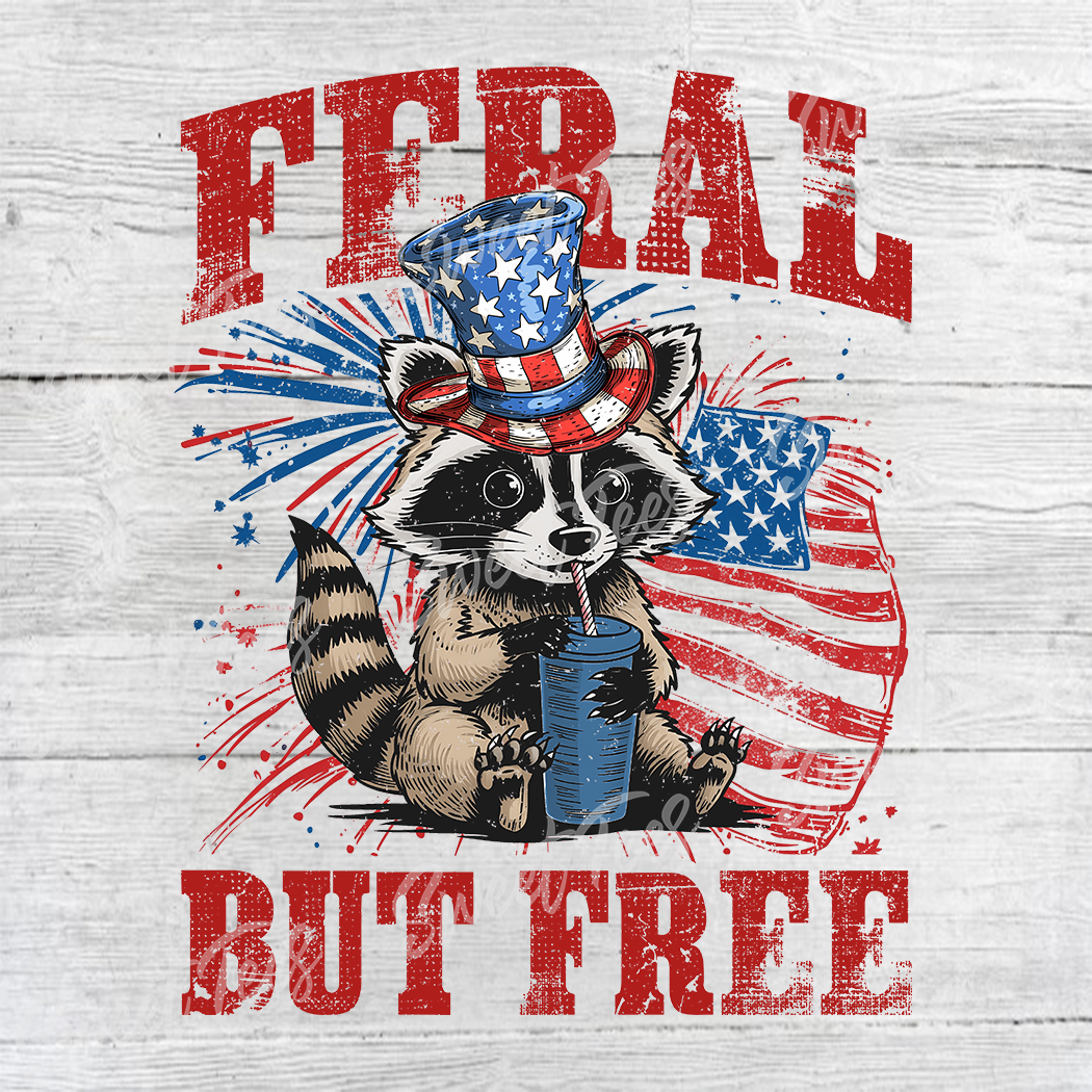 Feral But Free Independence Day 4th of July Bleached Tee