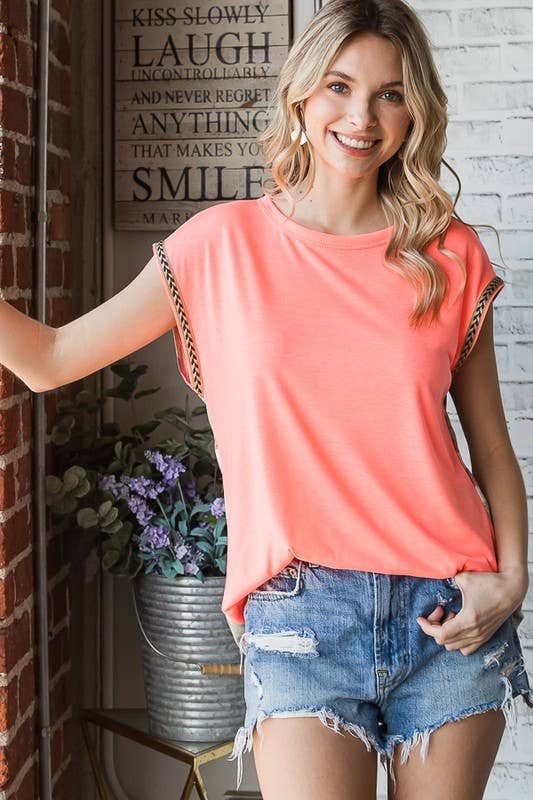Aztec Print Contrast Trim Detail Top