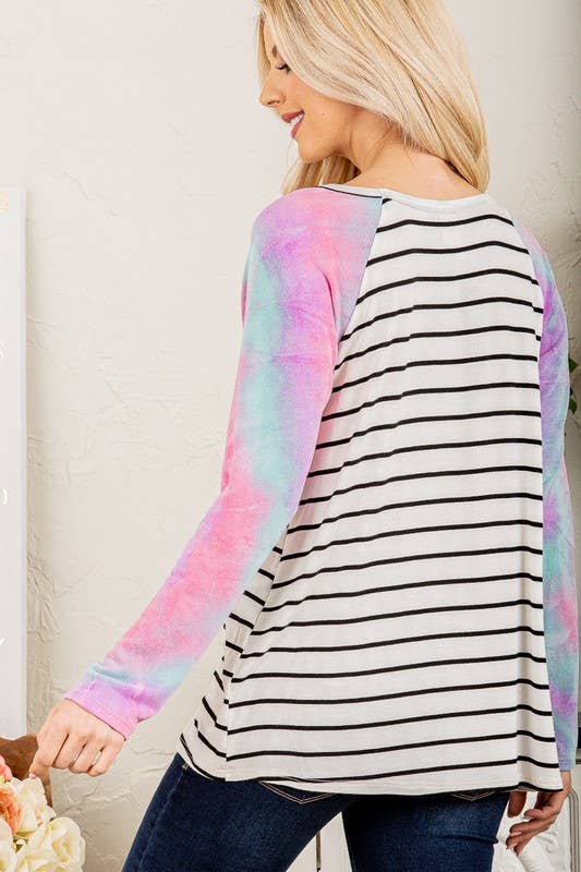 LONG SLEEVE ROUND NECK MULTI COLOR TIE DYE