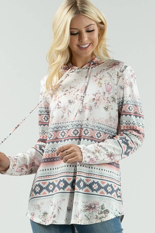 REMI-PLUS SIZE FLORAL-GEO PRINT HOODIE