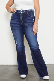 HIGH RISE DOUBLE WB DETAIL FRAY HEM FLARE