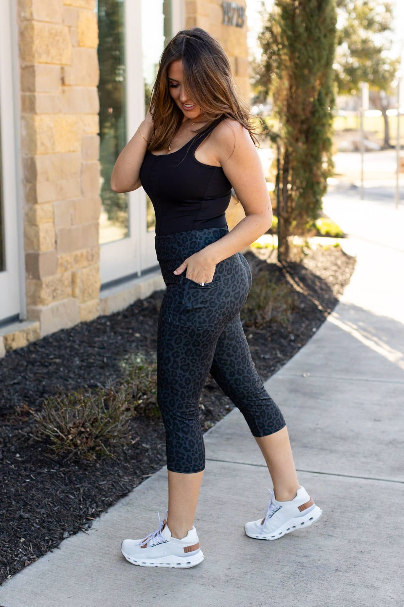 Black Leopard Capri with Pockets