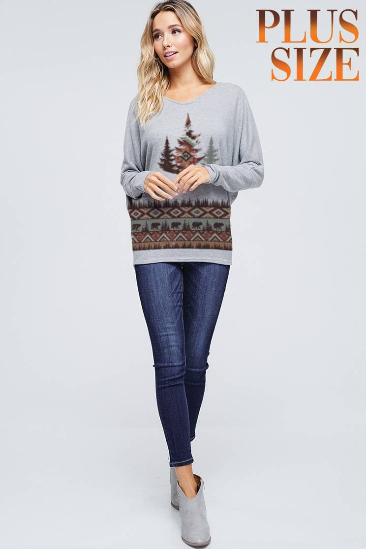 Plus size Aztec tree back lace up top