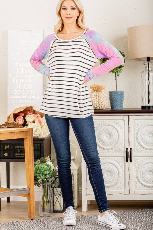 LONG SLEEVE ROUND NECK MULTI COLOR TIE DYE